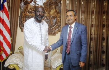 Ambassador R. Ravindra and Honorary Consul Upajit Singh calling on H.E. Mr. George Weah, President of Liberia