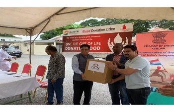 Embassy in cooperation with Maruthi Foundation organised a blood donation camp and gifting of Life saving drugs courtesy Sun Pharma to Ivorian National Blood Bank