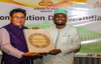 Embassy Celebrated Constitution Day of India with 20 Ivorian Members of Parliament led by the President of the External Relations Commission H.E.Dr. Famoussa Coulibaly and prominent members of the Indian community.