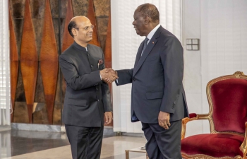 Dr Rajesh Ranjan presented his credentials to the President of the Republic of Côte d'Ivoire, His Excellency Mr Alassane Ouattara at Presidential Palace on March 02, 2023